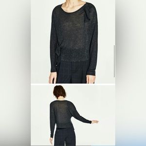 ZARA Knot Gray Marl Crop T-shirt with Long Sleeve Size M